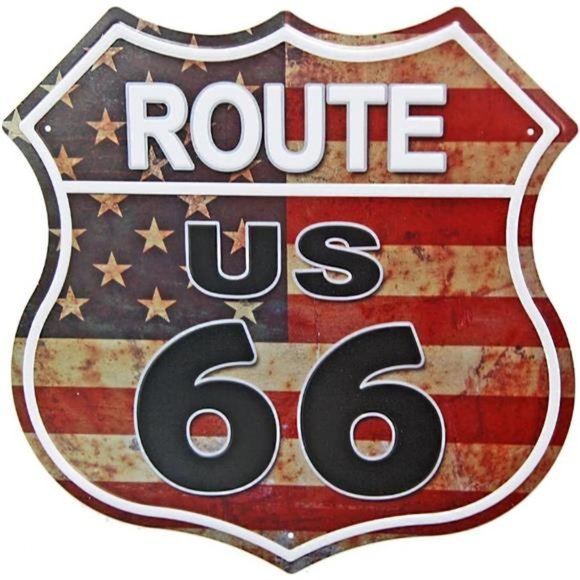 US Route 66 Signs Vintage Metal Road Signs Wall Decor (US Flag Road Street Sign) - Picture 1 of 6